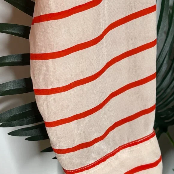 SOLD Equipment Femme Orange Striped Silk Shirt Blouse Top Size L Long Sleeve - Picture 8 of 12